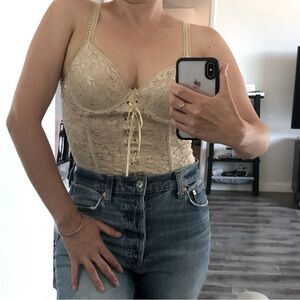 Lace Up Corset Top Tank Camisole Nude Beige Bra Top Shades of Blonde Bustier S
